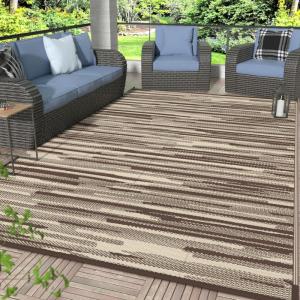 GENIMO Outdoor Rug for Patio Clearance,9’x18′ Waterproof Mat,Reversible Plastic Camping Rugs,Rv,Porch,Deck,Camper,Balcony,Backyard,Black & Gray(Coffee Beige)
