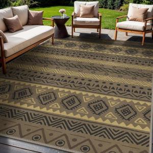 GENIMO Outdoor Rug for Patio Clearance,9’x18′ Waterproof Mat,Reversible Plastic Camping Rugs,Rv,Porch,Deck,Camper,Balcony,Backyard,Black & Gray(Coffeebeige-w)