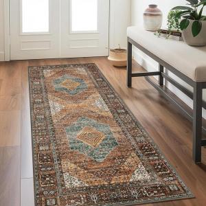 GENIMO Runner Rug 2×5 Non Slip Hallway Runner Rugs, Machine Washable Low Pile Mat Lightweight for Living Room, Entryway, Bedroom, Kitchen and Passage, Brick RED