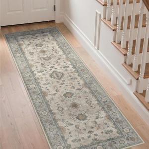 GENIMO Runner Rug for Hallways Machine Washable, 2×10 Non Slip Boho Vintage Lightweight Washable Runners, Thin Floor Rugs for Entryway Hallway Bathroom Laundry Room Corridor, Light Sage(Light Taupe Green)