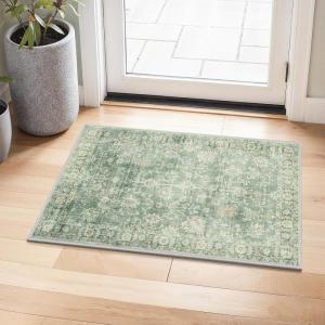 GENIMO Runner Rug for Hallways Machine Washable, 2×10 Non Slip Boho Vintage Lightweight Washable Runners, Thin Floor Rugs for Entryway Hallway Bathroom Laundry Room Corridor, Light Sage(Light Sage)