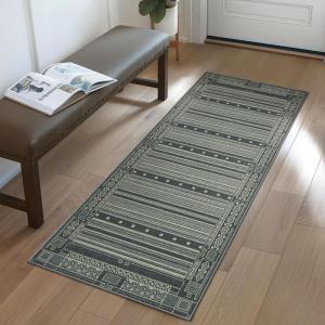 GENIMO Runner Rug for Hallways Machine Washable, 2×10 Non Slip Boho Vintage Lightweight Washable Runners, Thin Floor Rugs for Entryway Hallway Bathroom Laundry Room Corridor, Light Sage(Black)
