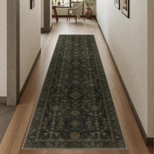 GENIMO Runner Rug for Hallways Machine Washable, 2×10 Non Slip Boho Vintage Lightweight Washable Runners, Thin Floor Rugs for Entryway Hallway Bathroom Laundry Room Corridor, Light Sage(Boho Wood Brown)