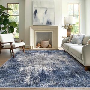 GENIMO Washable Area Rugs for Living Room, 8×10 Modern Non Slip Rugs, Low Pile Lightweight Soft Print Rug for Bedroom, Dining Room, Home Office, Washed Blue&Gray