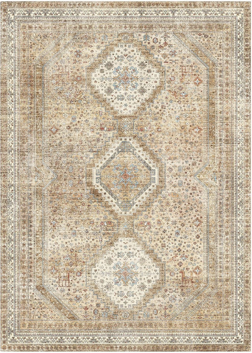 imageGENIMO 26X6 Runner Rug Non Slip Machine Washable Hallway Runners Low Plie ampamp Thin Vintage Rug for Hallway Kitchen Laundry Entryway Bedroom ampamp Living Room Dark GrayKhaki