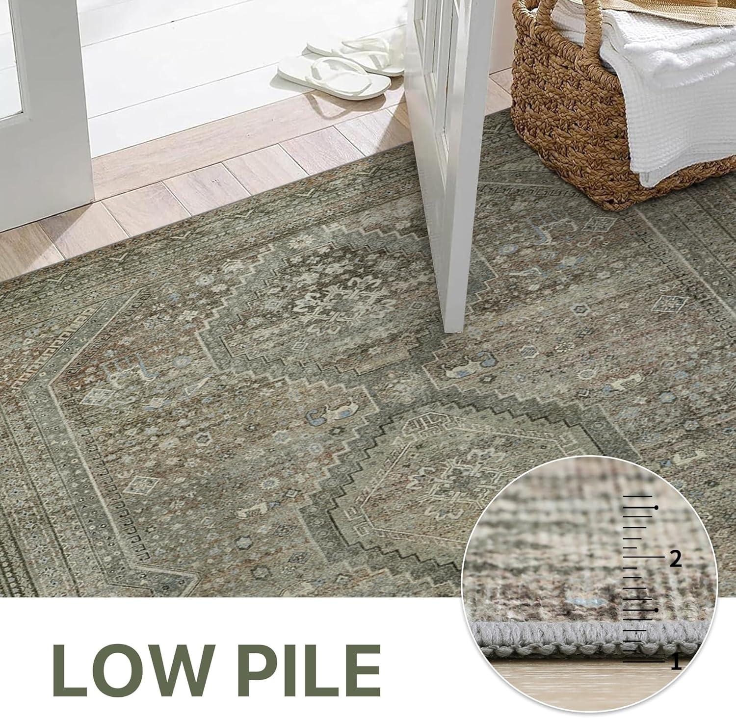 imageGENIMO 26X6 Runner Rug Non Slip Machine Washable Hallway Runners Low Plie ampamp Thin Vintage Rug for Hallway Kitchen Laundry Entryway Bedroom ampamp Living Room Dark GraySage