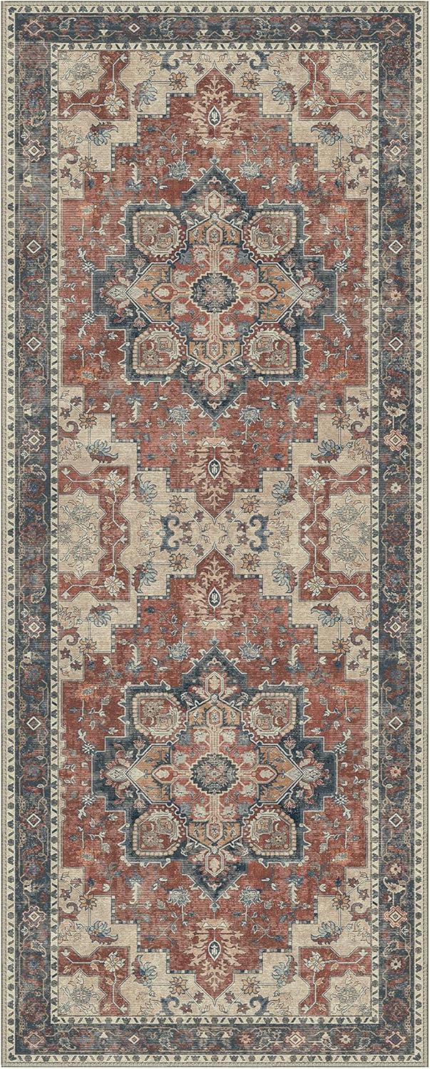 imageGENIMO 26X6 Runner Rug Non Slip Machine Washable Hallway Runners Low Plie ampamp Thin Vintage Rug for Hallway Kitchen Laundry Entryway Bedroom ampamp Living Room Dark GrayBordeaux