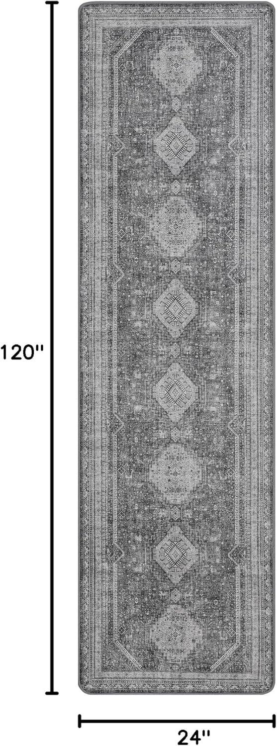 imageGENIMO 26X6 Runner Rug Non Slip Machine Washable Hallway Runners Low Plie ampamp Thin Vintage Rug for Hallway Kitchen Laundry Entryway Bedroom ampamp Living Room Dark GrayGrey