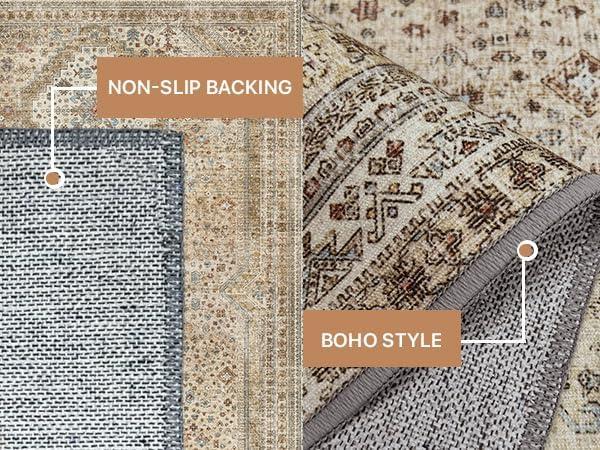 imageGENIMO 26X6 Runner Rug Non Slip Machine Washable Hallway Runners Low Plie ampamp Thin Vintage Rug for Hallway Kitchen Laundry Entryway Bedroom ampamp Living Room Dark GrayKhaki