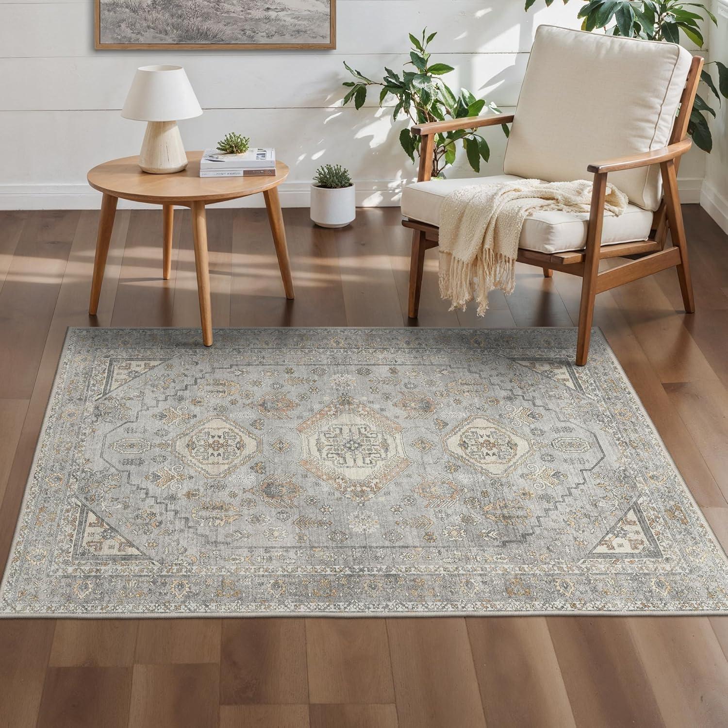 imageGENIMO 26X6 Runner Rug Non Slip Machine Washable Hallway Runners Low Plie ampamp Thin Vintage Rug for Hallway Kitchen Laundry Entryway Bedroom ampamp Living Room Dark GrayBeigeGrey