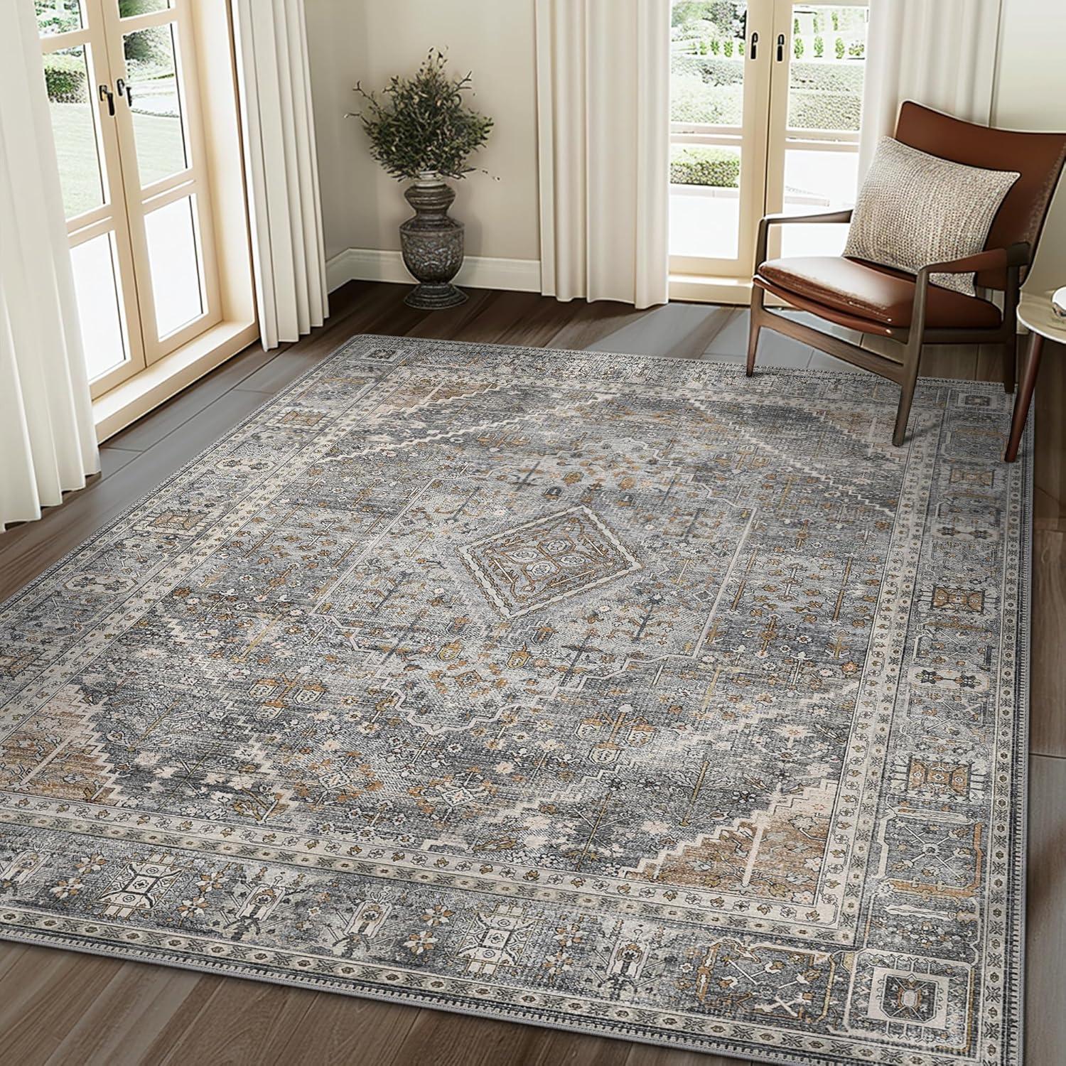imageGENIMO 26X6 Runner Rug Non Slip Machine Washable Hallway Runners Low Plie ampamp Thin Vintage Rug for Hallway Kitchen Laundry Entryway Bedroom ampamp Living Room Dark GrayHighclass Grey