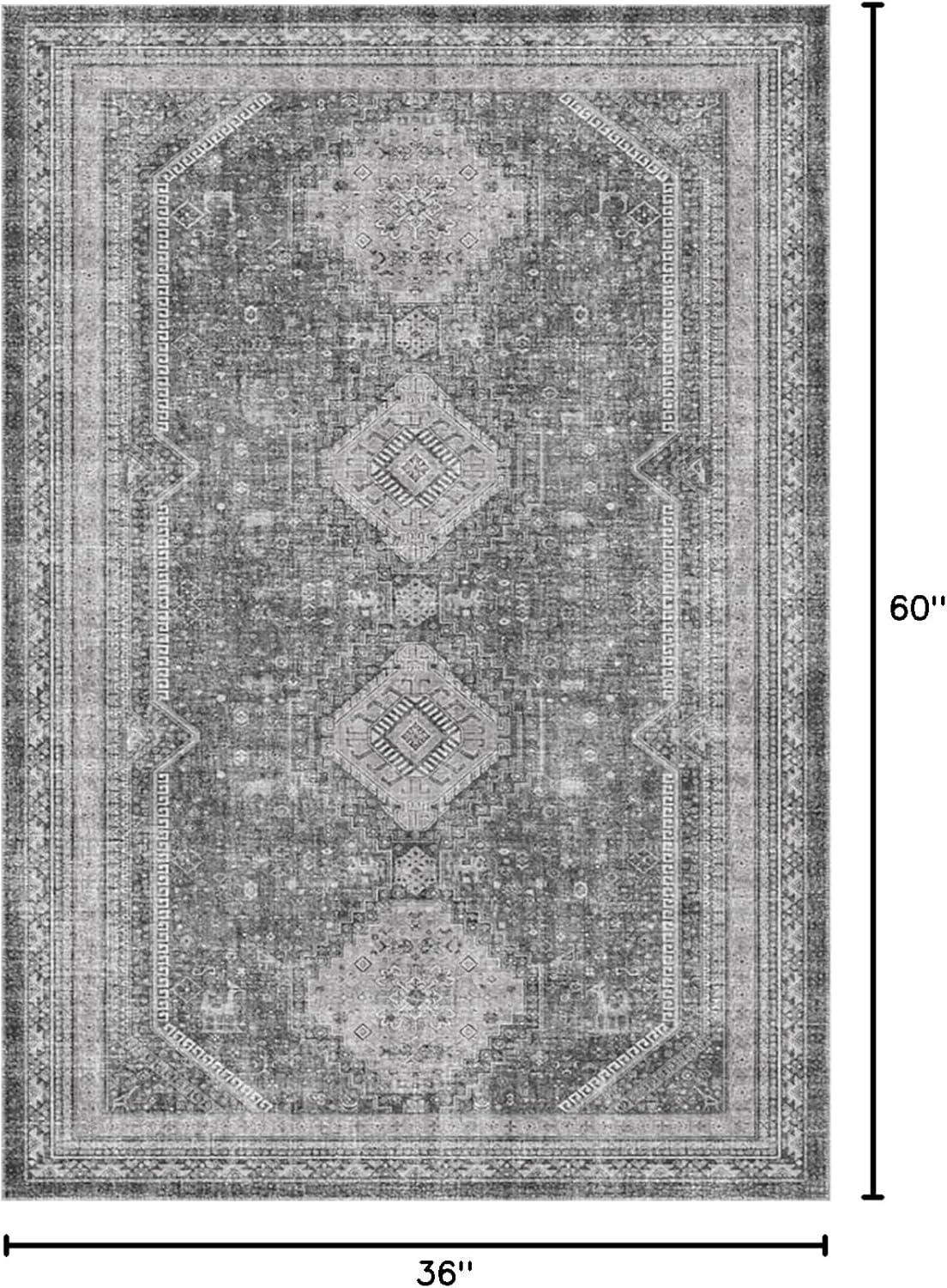 imageGENIMO 26X6 Runner Rug Non Slip Machine Washable Hallway Runners Low Plie ampamp Thin Vintage Rug for Hallway Kitchen Laundry Entryway Bedroom ampamp Living Room Dark GrayGrey