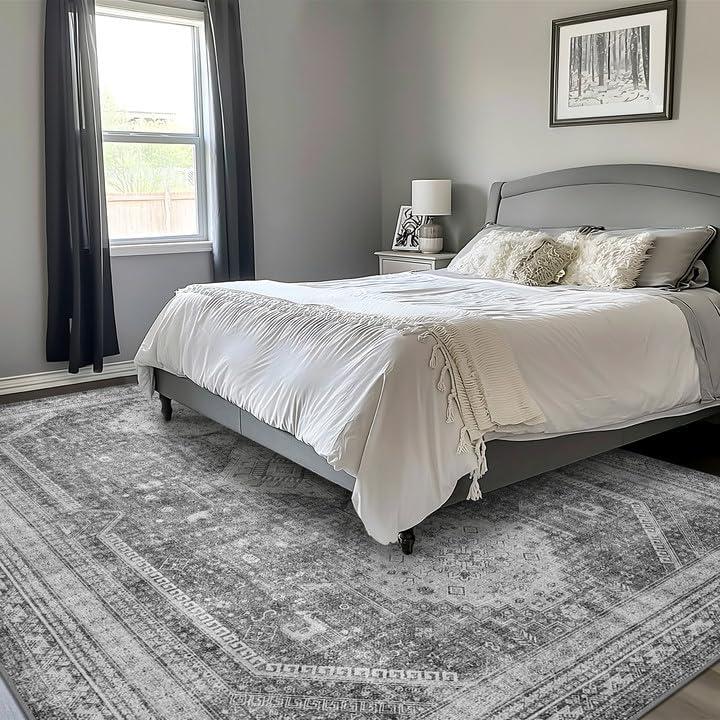 imageGENIMO 26X6 Runner Rug Non Slip Machine Washable Hallway Runners Low Plie ampamp Thin Vintage Rug for Hallway Kitchen Laundry Entryway Bedroom ampamp Living Room Dark GrayGrey