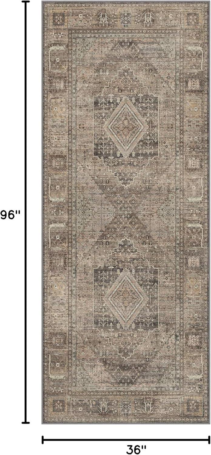 imageGENIMO 26X6 Runner Rug Non Slip Machine Washable Hallway Runners Low Plie ampamp Thin Vintage Rug for Hallway Kitchen Laundry Entryway Bedroom ampamp Living Room Dark GrayTan