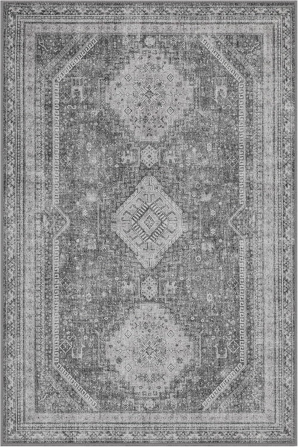 imageGENIMO 26X6 Runner Rug Non Slip Machine Washable Hallway Runners Low Plie ampamp Thin Vintage Rug for Hallway Kitchen Laundry Entryway Bedroom ampamp Living Room Dark GrayGrey