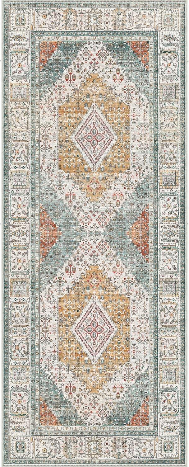 imageGENIMO 26X6 Runner Rug Non Slip Machine Washable Hallway Runners Low Plie ampamp Thin Vintage Rug for Hallway Kitchen Laundry Entryway Bedroom ampamp Living Room Dark GrayCyan