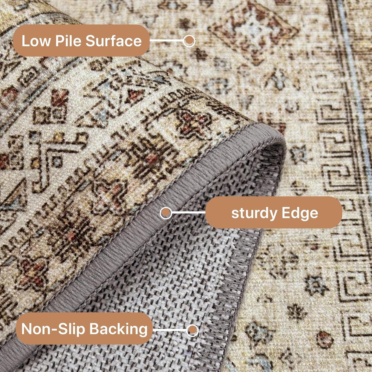 imageGENIMO 26X6 Runner Rug Non Slip Machine Washable Hallway Runners Low Plie ampamp Thin Vintage Rug for Hallway Kitchen Laundry Entryway Bedroom ampamp Living Room Dark GrayKhaki