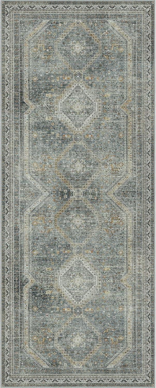 imageGENIMO 26X6 Runner Rug Non Slip Machine Washable Hallway Runners Low Plie ampamp Thin Vintage Rug for Hallway Kitchen Laundry Entryway Bedroom ampamp Living Room Dark GrayLight Gray