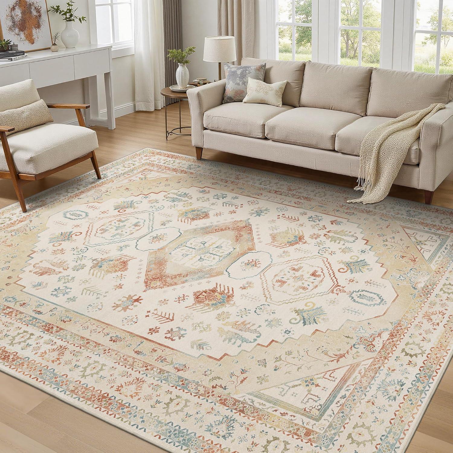 imageGENIMO 26X6 Runner Rug Non Slip Machine Washable Hallway Runners Low Plie ampamp Thin Vintage Rug for Hallway Kitchen Laundry Entryway Bedroom ampamp Living Room Dark GrayBeige