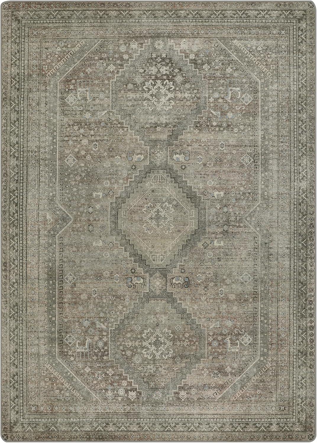 imageGENIMO 26X6 Runner Rug Non Slip Machine Washable Hallway Runners Low Plie ampamp Thin Vintage Rug for Hallway Kitchen Laundry Entryway Bedroom ampamp Living Room Dark GraySage