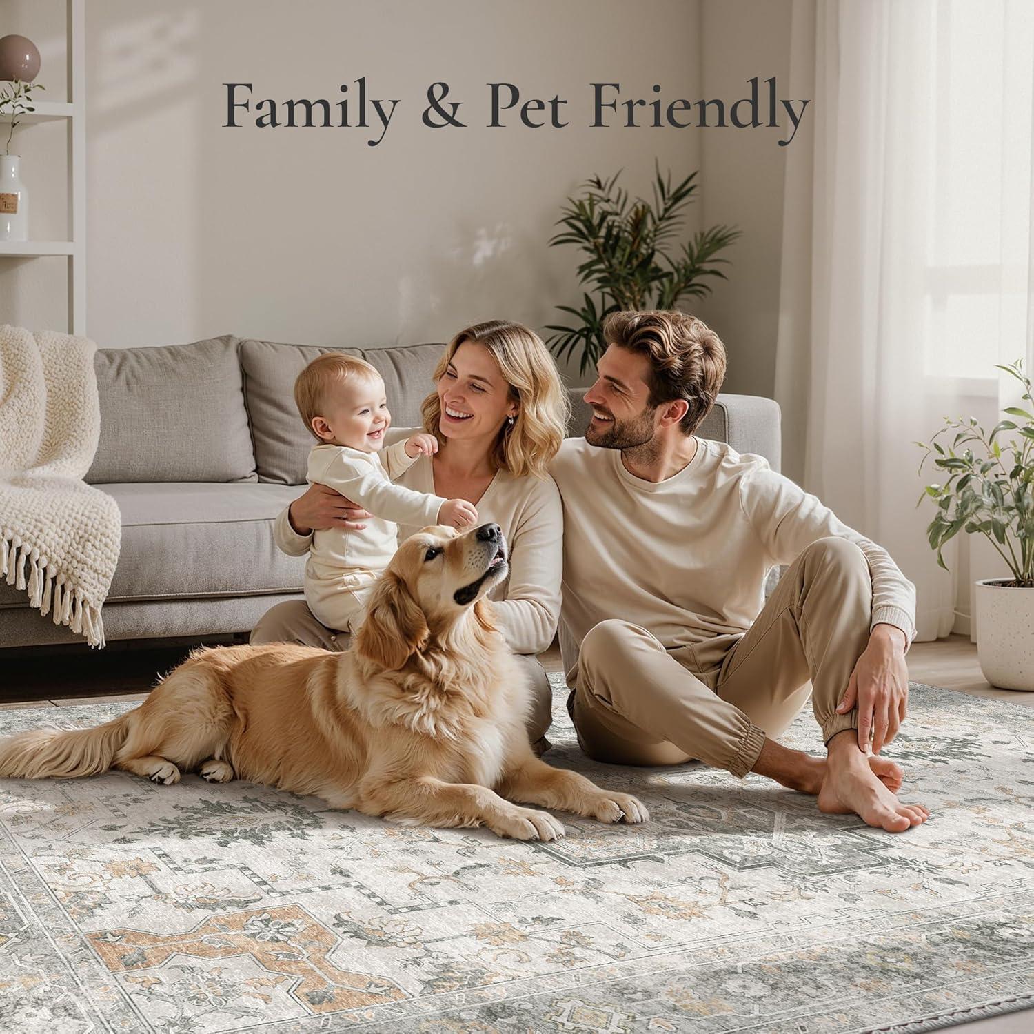 imageGENIMO 26X6 Runner Rug Non Slip Machine Washable Hallway Runners Low Plie ampamp Thin Vintage Rug for Hallway Kitchen Laundry Entryway Bedroom ampamp Living Room Dark GrayTaupe