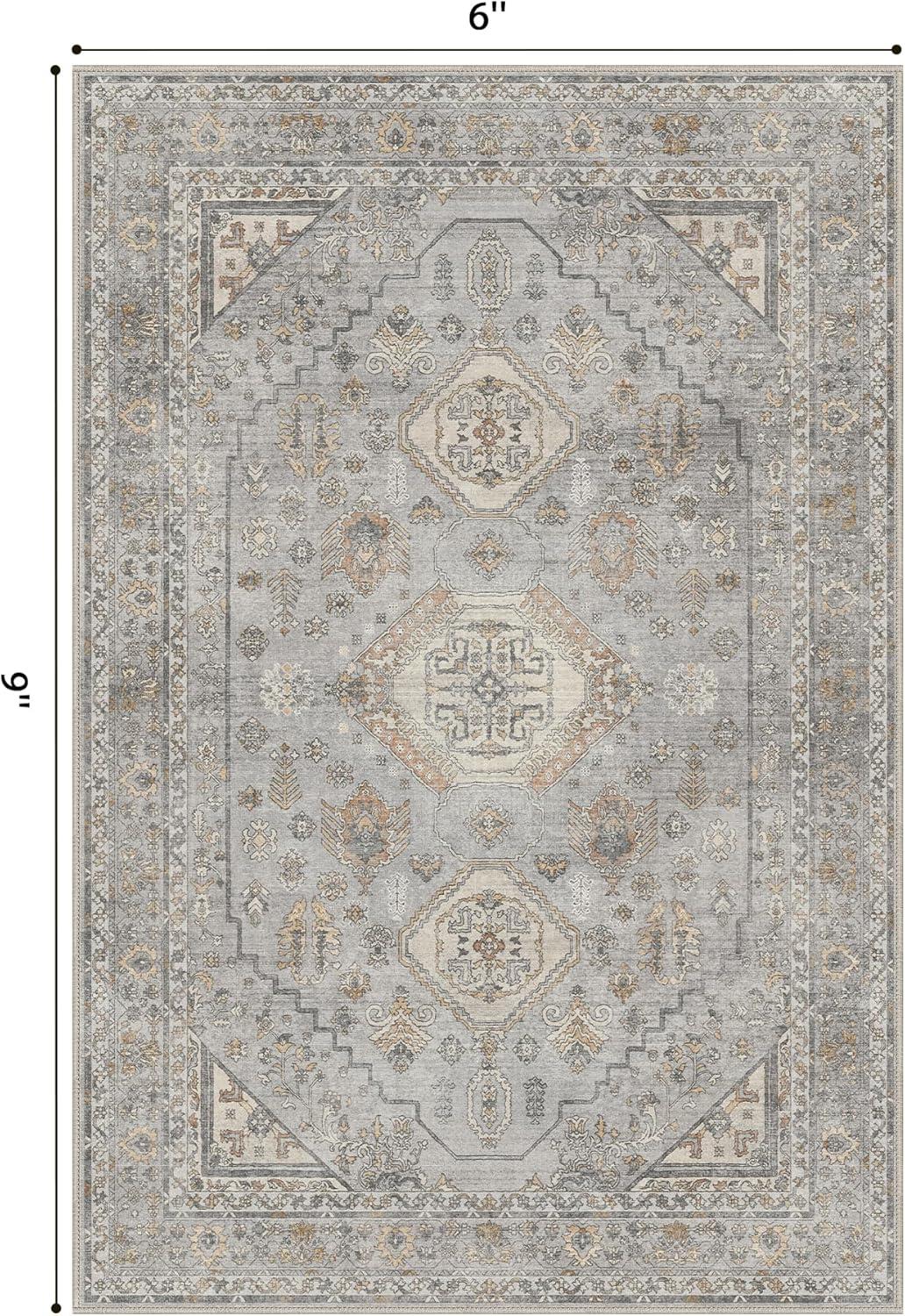 imageGENIMO 26X6 Runner Rug Non Slip Machine Washable Hallway Runners Low Plie ampamp Thin Vintage Rug for Hallway Kitchen Laundry Entryway Bedroom ampamp Living Room Dark GrayBeigeGrey