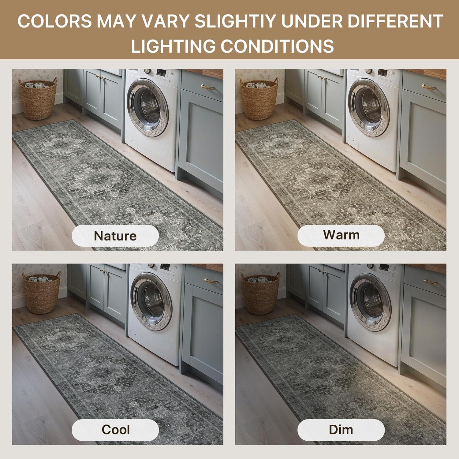 imageGENIMO 26X6 Runner Rug Non Slip Machine Washable Hallway Runners Low Plie ampamp Thin Vintage Rug for Hallway Kitchen Laundry Entryway Bedroom ampamp Living Room Dark GrayGrey
