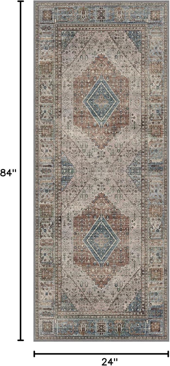 imageGENIMO 26X6 Runner Rug Non Slip Machine Washable Hallway Runners Low Plie ampamp Thin Vintage Rug for Hallway Kitchen Laundry Entryway Bedroom ampamp Living Room Dark GrayBlue Gray