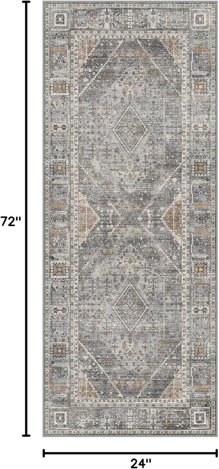 imageGENIMO 26X6 Runner Rug Non Slip Machine Washable Hallway Runners Low Plie ampamp Thin Vintage Rug for Hallway Kitchen Laundry Entryway Bedroom ampamp Living Room Dark GrayHighclass Grey