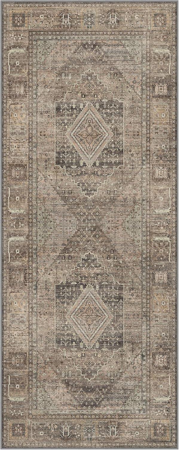 imageGENIMO 26X6 Runner Rug Non Slip Machine Washable Hallway Runners Low Plie ampamp Thin Vintage Rug for Hallway Kitchen Laundry Entryway Bedroom ampamp Living Room Dark GrayTan