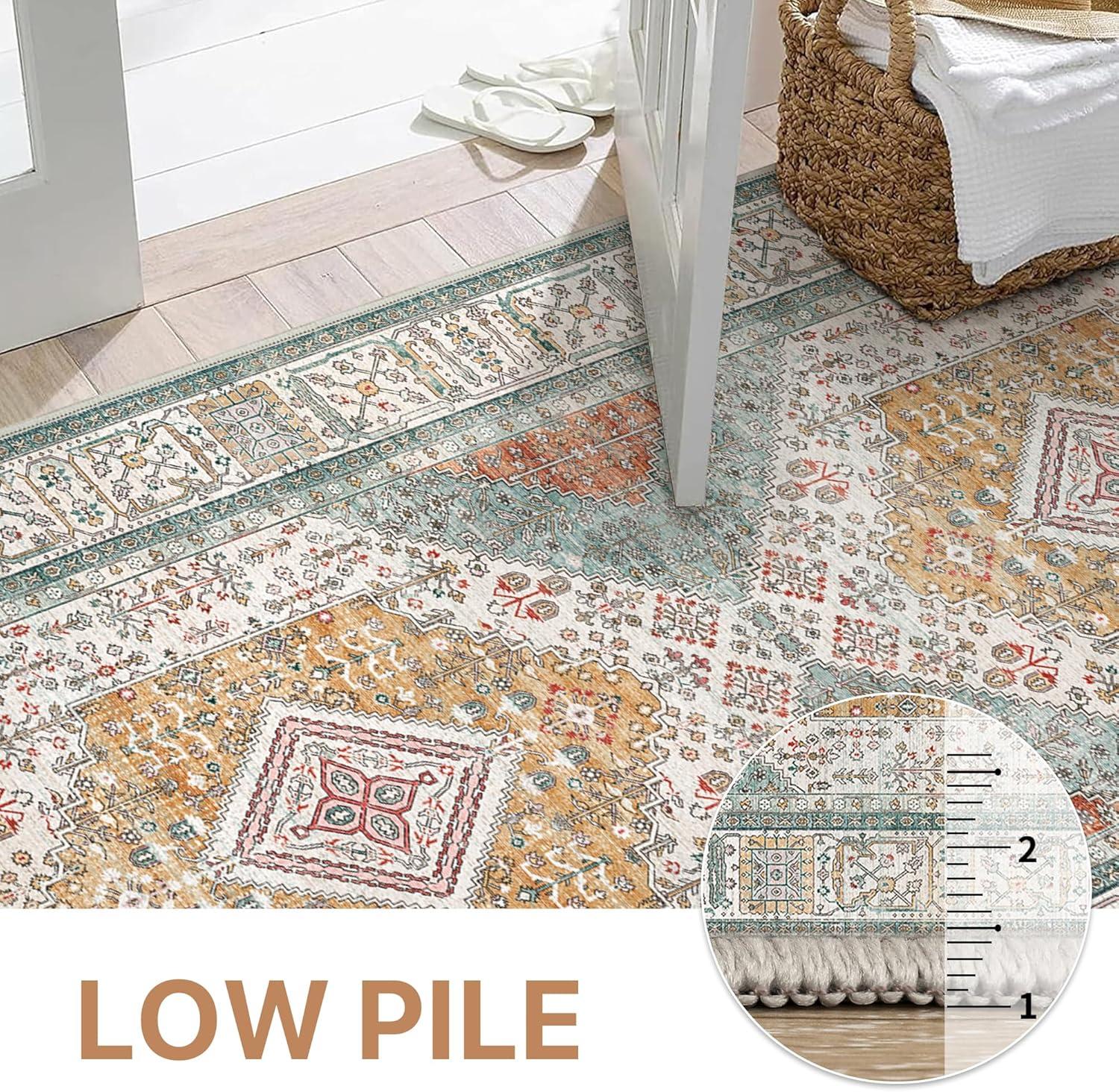 imageGENIMO 26X6 Runner Rug Non Slip Machine Washable Hallway Runners Low Plie ampamp Thin Vintage Rug for Hallway Kitchen Laundry Entryway Bedroom ampamp Living Room Dark GrayCyan