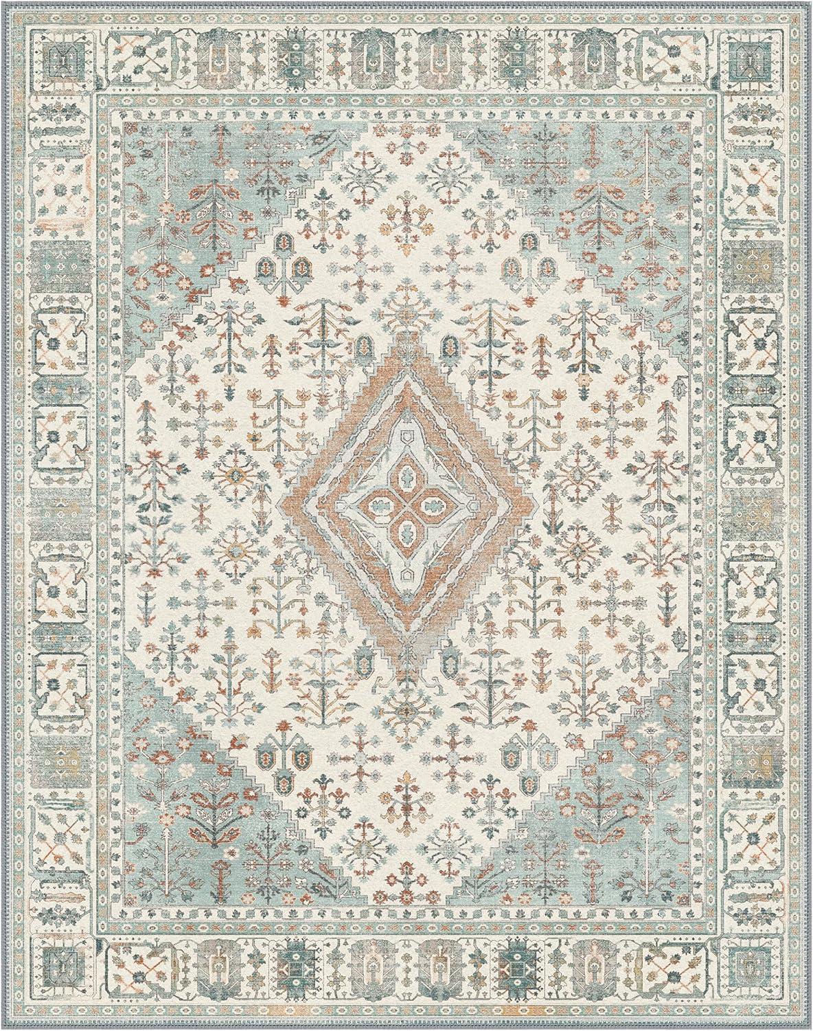 imageGENIMO 26X6 Runner Rug Non Slip Machine Washable Hallway Runners Low Plie ampamp Thin Vintage Rug for Hallway Kitchen Laundry Entryway Bedroom ampamp Living Room Dark GrayGreen