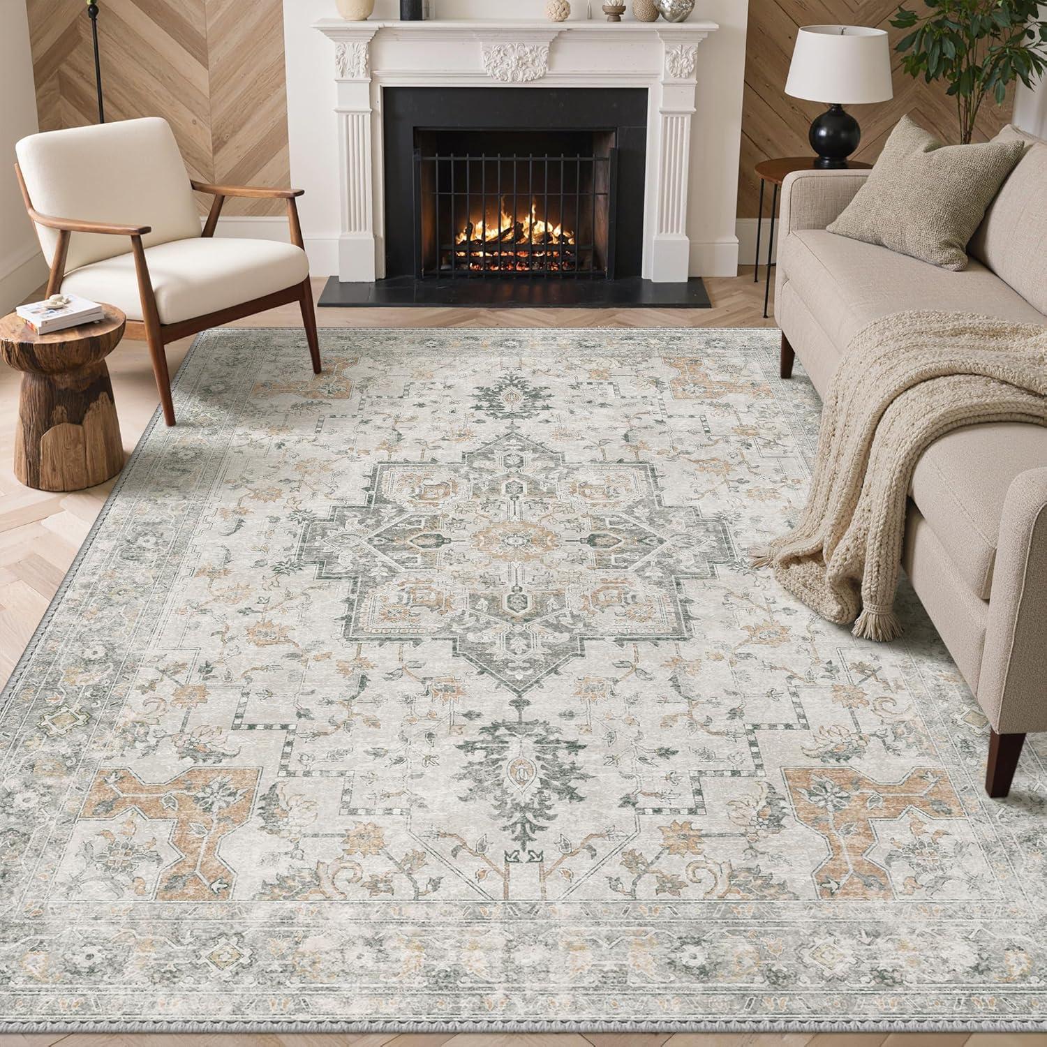 imageGENIMO 26X6 Runner Rug Non Slip Machine Washable Hallway Runners Low Plie ampamp Thin Vintage Rug for Hallway Kitchen Laundry Entryway Bedroom ampamp Living Room Dark GrayTaupe