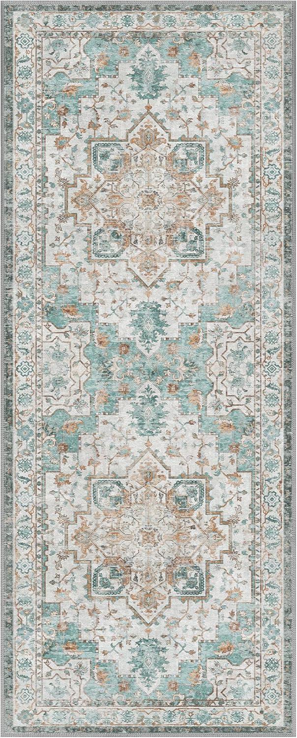 imageGENIMO 26X6 Runner Rug Non Slip Machine Washable Hallway Runners Low Plie ampamp Thin Vintage Rug for Hallway Kitchen Laundry Entryway Bedroom ampamp Living Room Dark GrayCyan