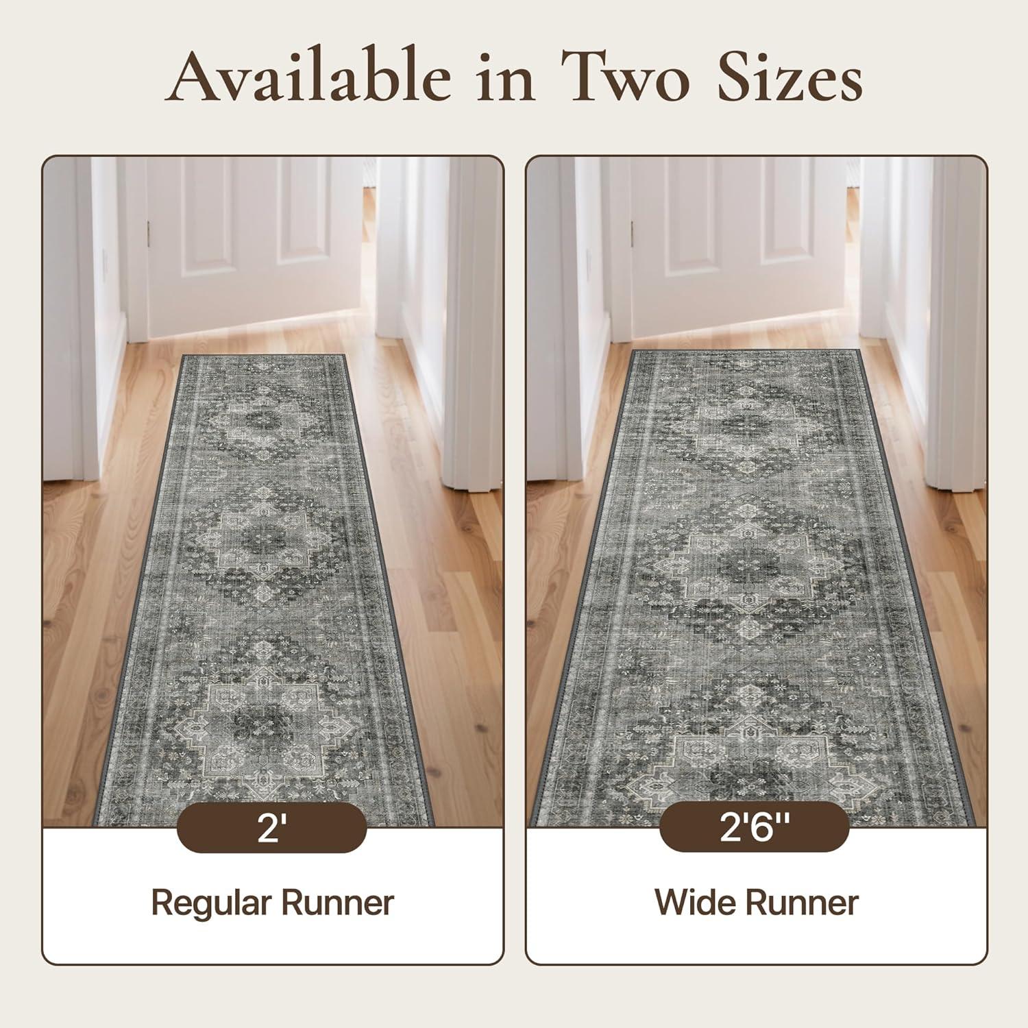 imageGENIMO 26X6 Runner Rug Non Slip Machine Washable Hallway Runners Low Plie ampamp Thin Vintage Rug for Hallway Kitchen Laundry Entryway Bedroom ampamp Living Room Dark GrayGrey