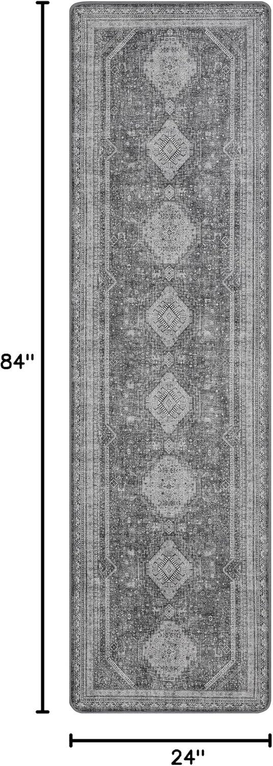 imageGENIMO 26X6 Runner Rug Non Slip Machine Washable Hallway Runners Low Plie ampamp Thin Vintage Rug for Hallway Kitchen Laundry Entryway Bedroom ampamp Living Room Dark GrayGrey