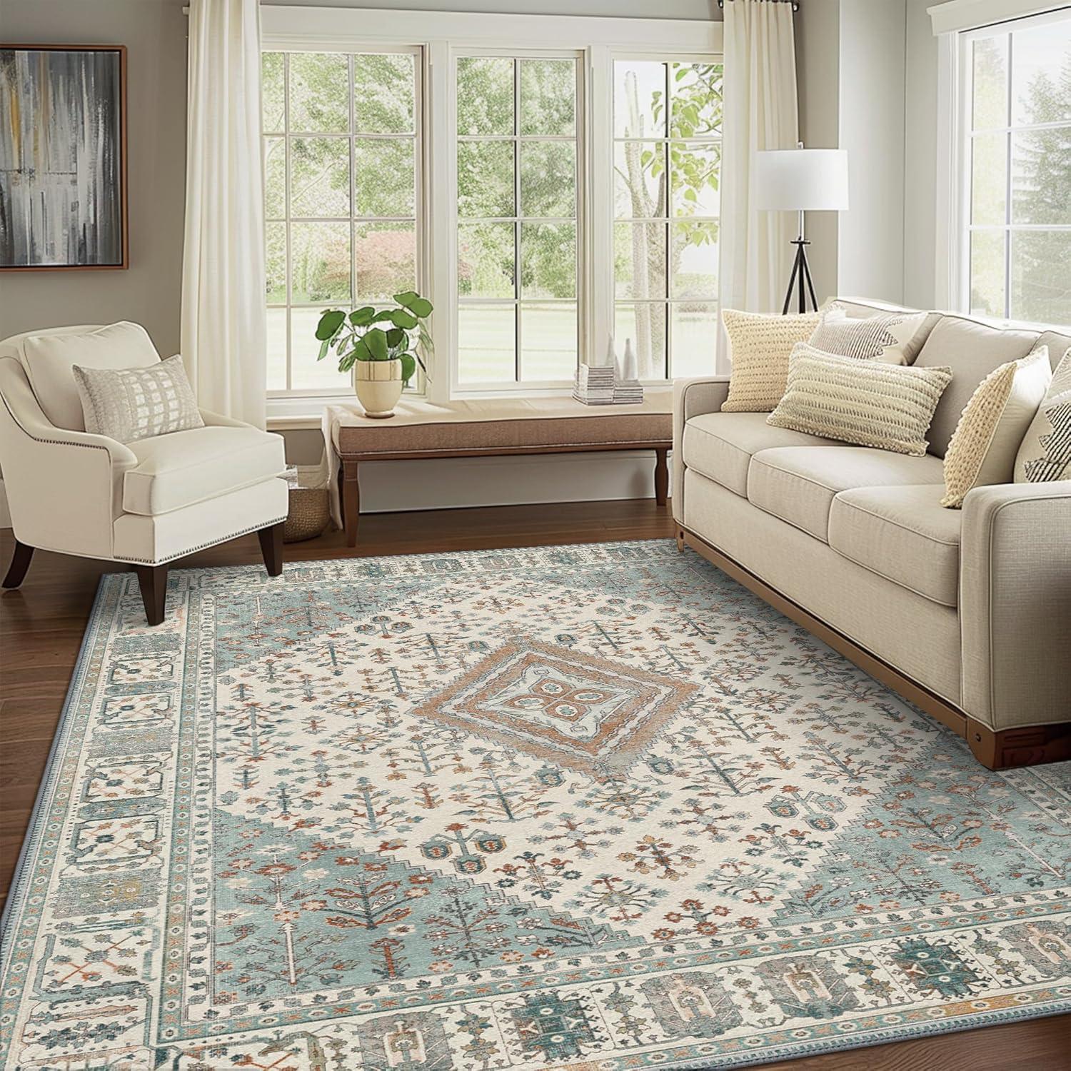 imageGENIMO 26X6 Runner Rug Non Slip Machine Washable Hallway Runners Low Plie ampamp Thin Vintage Rug for Hallway Kitchen Laundry Entryway Bedroom ampamp Living Room Dark GrayGreen