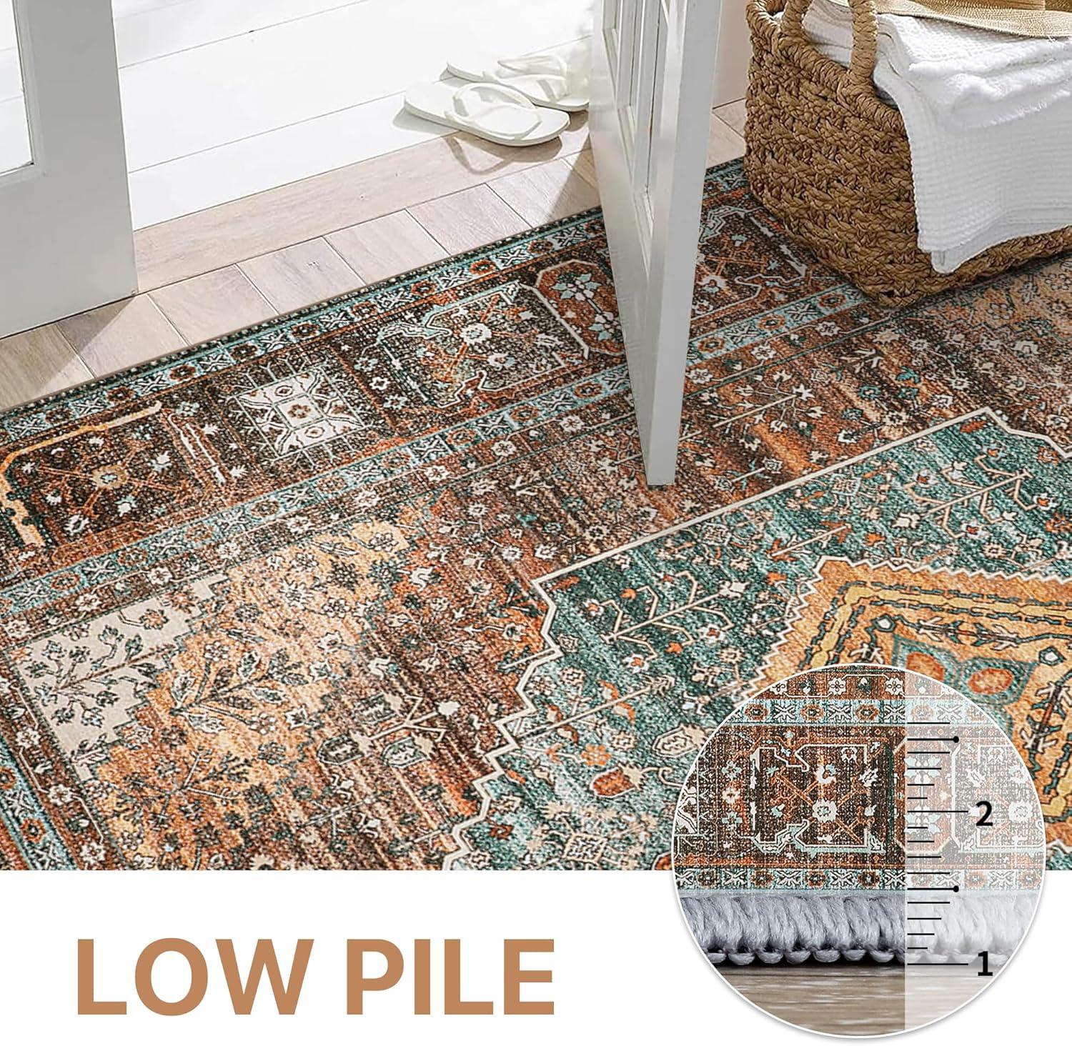 imageGENIMO 26X6 Runner Rug Non Slip Machine Washable Hallway Runners Low Plie ampamp Thin Vintage Rug for Hallway Kitchen Laundry Entryway Bedroom ampamp Living Room Dark GrayBrick Red