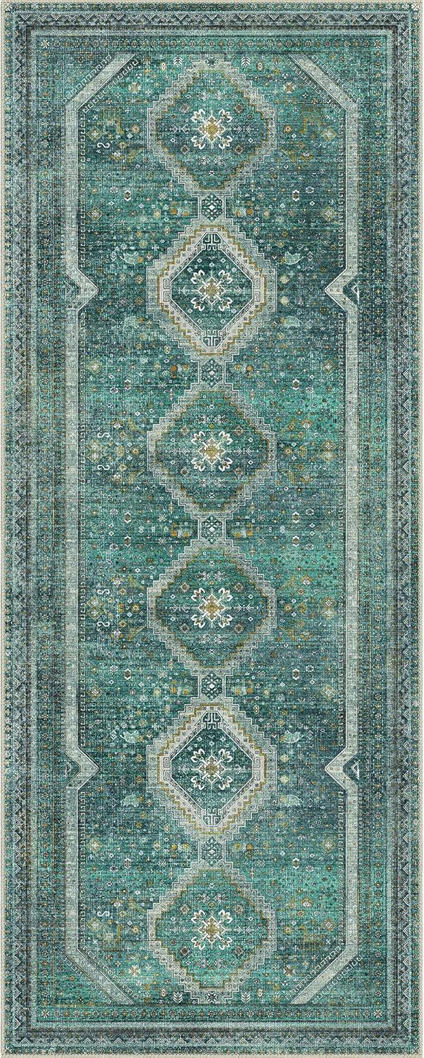 imageGENIMO 26X6 Runner Rug Non Slip Machine Washable Hallway Runners Low Plie ampamp Thin Vintage Rug for Hallway Kitchen Laundry Entryway Bedroom ampamp Living Room Dark GrayTeal