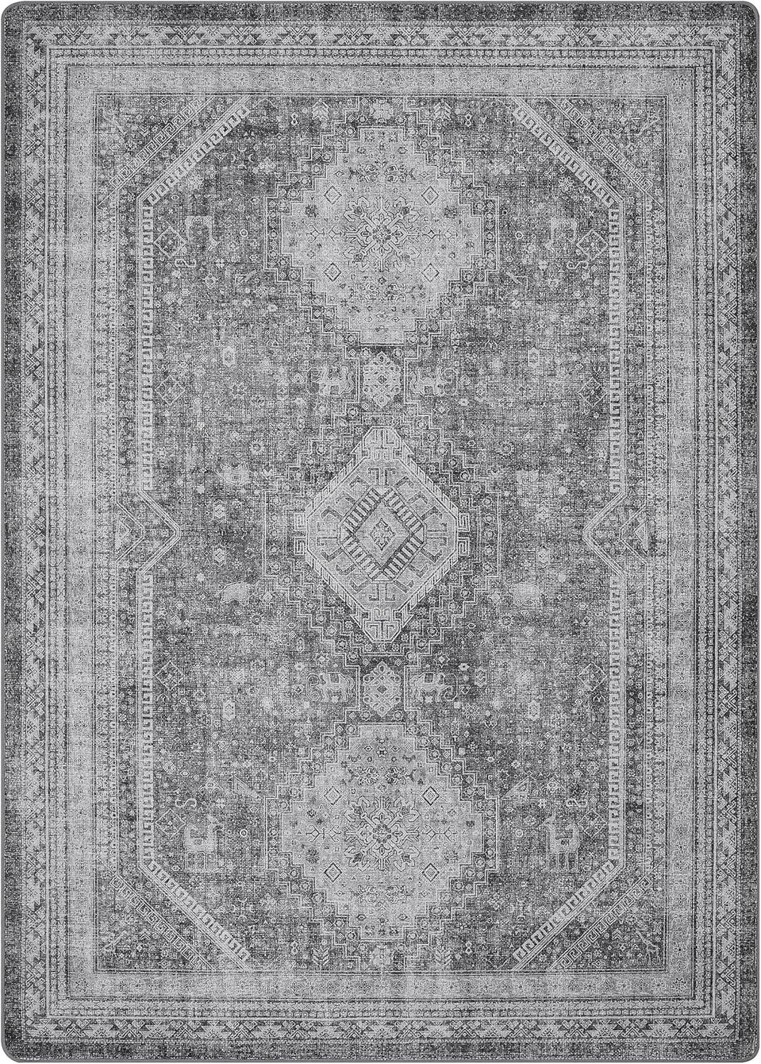 imageGENIMO 26X6 Runner Rug Non Slip Machine Washable Hallway Runners Low Plie ampamp Thin Vintage Rug for Hallway Kitchen Laundry Entryway Bedroom ampamp Living Room Dark GrayGrey