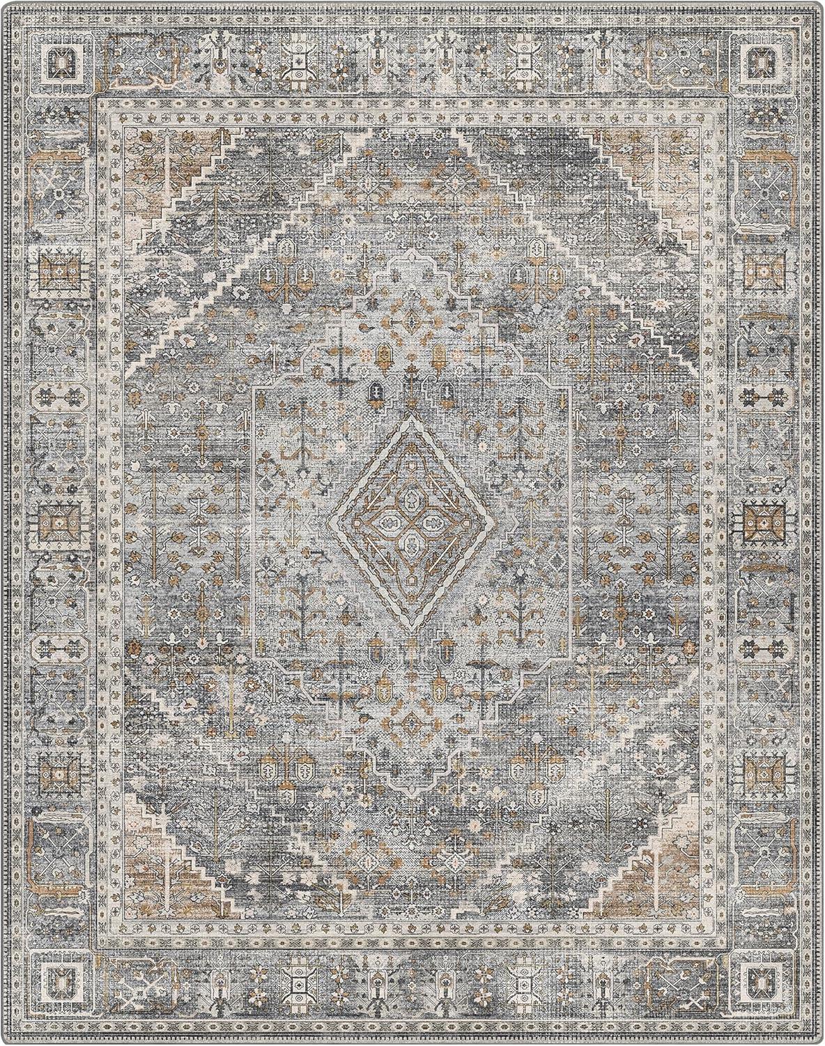 imageGENIMO 26X6 Runner Rug Non Slip Machine Washable Hallway Runners Low Plie ampamp Thin Vintage Rug for Hallway Kitchen Laundry Entryway Bedroom ampamp Living Room Dark GrayHighclass Grey