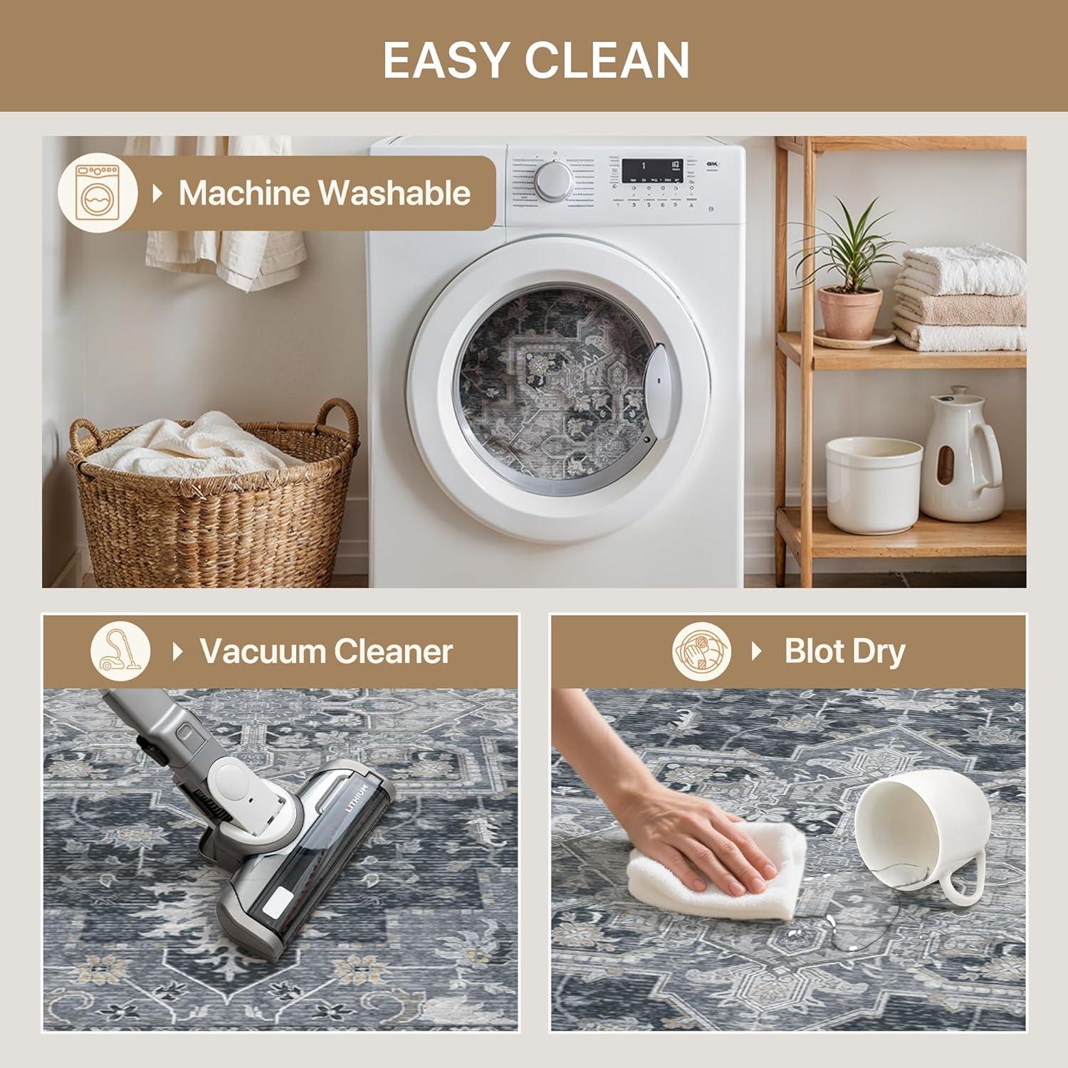 imageGENIMO 26X6 Runner Rug Non Slip Machine Washable Hallway Runners Low Plie ampamp Thin Vintage Rug for Hallway Kitchen Laundry Entryway Bedroom ampamp Living Room Dark GrayDark Gray