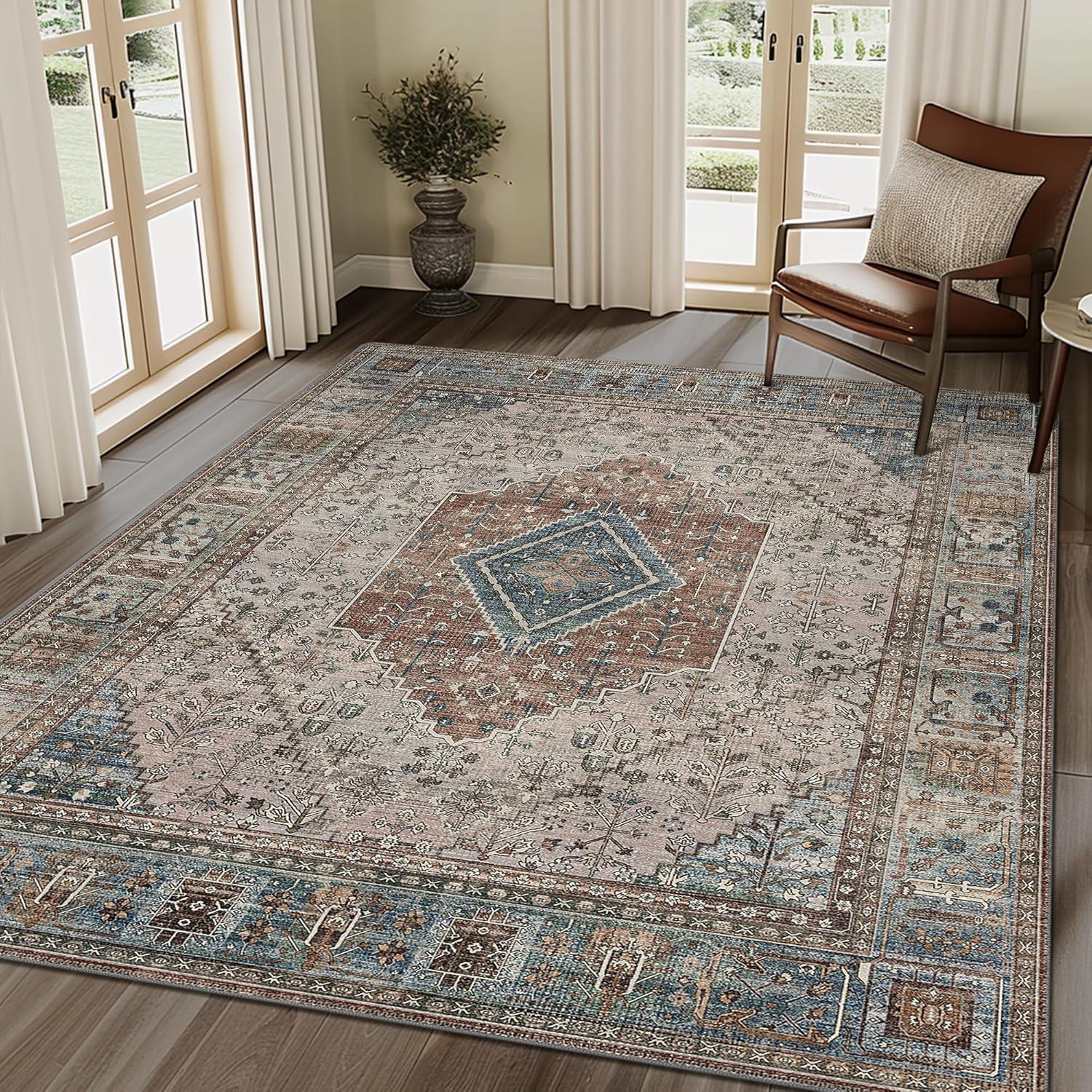 imageGENIMO 26X6 Runner Rug Non Slip Machine Washable Hallway Runners Low Plie ampamp Thin Vintage Rug for Hallway Kitchen Laundry Entryway Bedroom ampamp Living Room Dark GrayBlue Gray