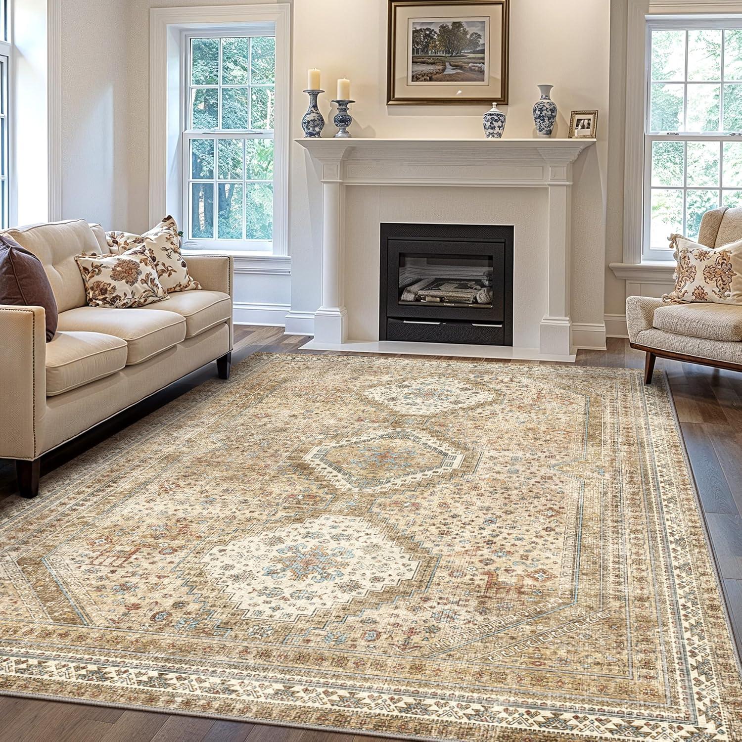 imageGENIMO 26X6 Runner Rug Non Slip Machine Washable Hallway Runners Low Plie ampamp Thin Vintage Rug for Hallway Kitchen Laundry Entryway Bedroom ampamp Living Room Dark GrayKhaki