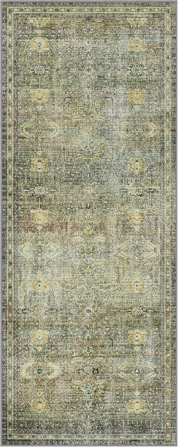 imageGENIMO 26X6 Runner Rug Non Slip Machine Washable Hallway Runners Low Plie ampamp Thin Vintage Rug for Hallway Kitchen Laundry Entryway Bedroom ampamp Living Room Dark GrayVetivergreen