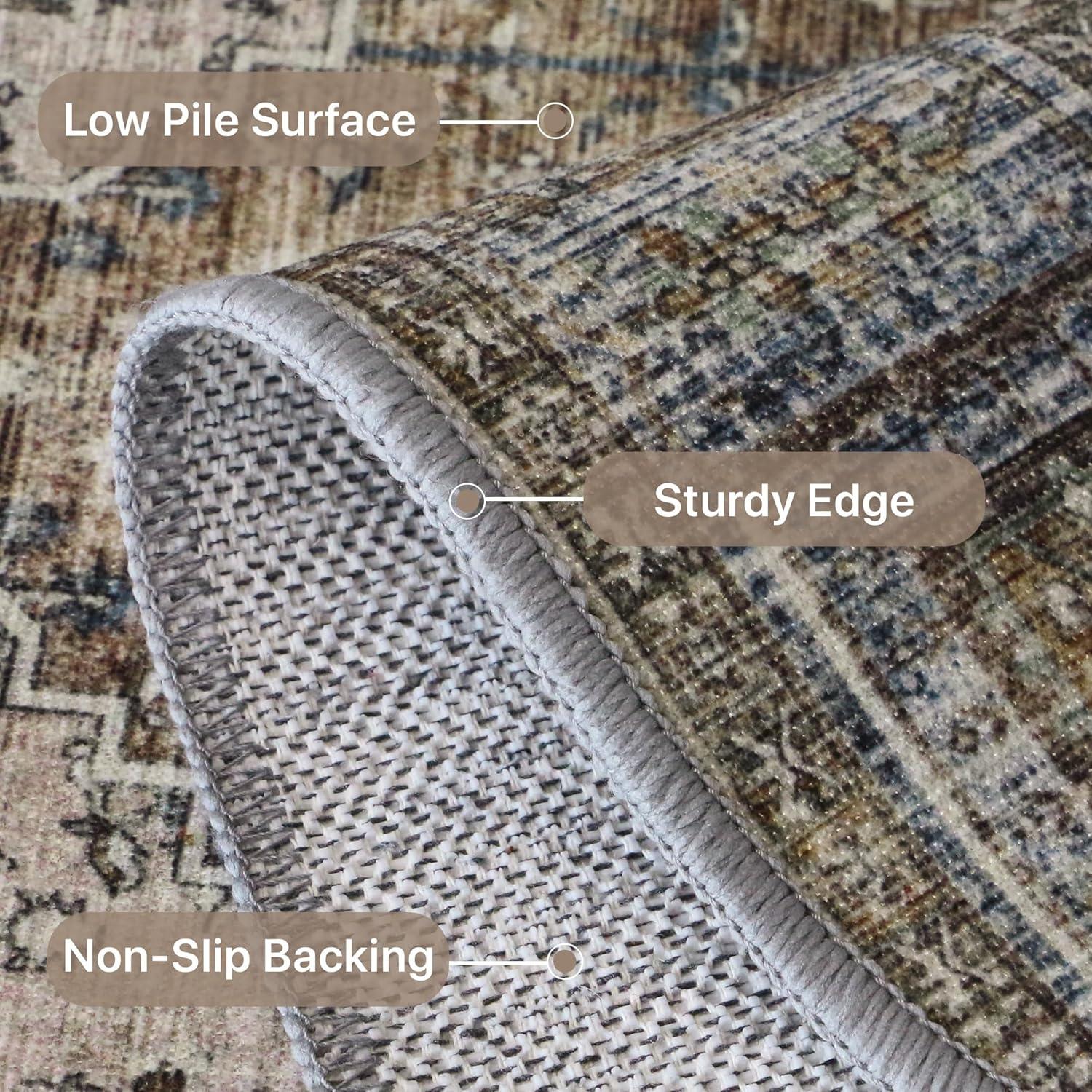imageGENIMO 26X6 Runner Rug Non Slip Machine Washable Hallway Runners Low Plie ampamp Thin Vintage Rug for Hallway Kitchen Laundry Entryway Bedroom ampamp Living Room Dark GrayBlue Gray