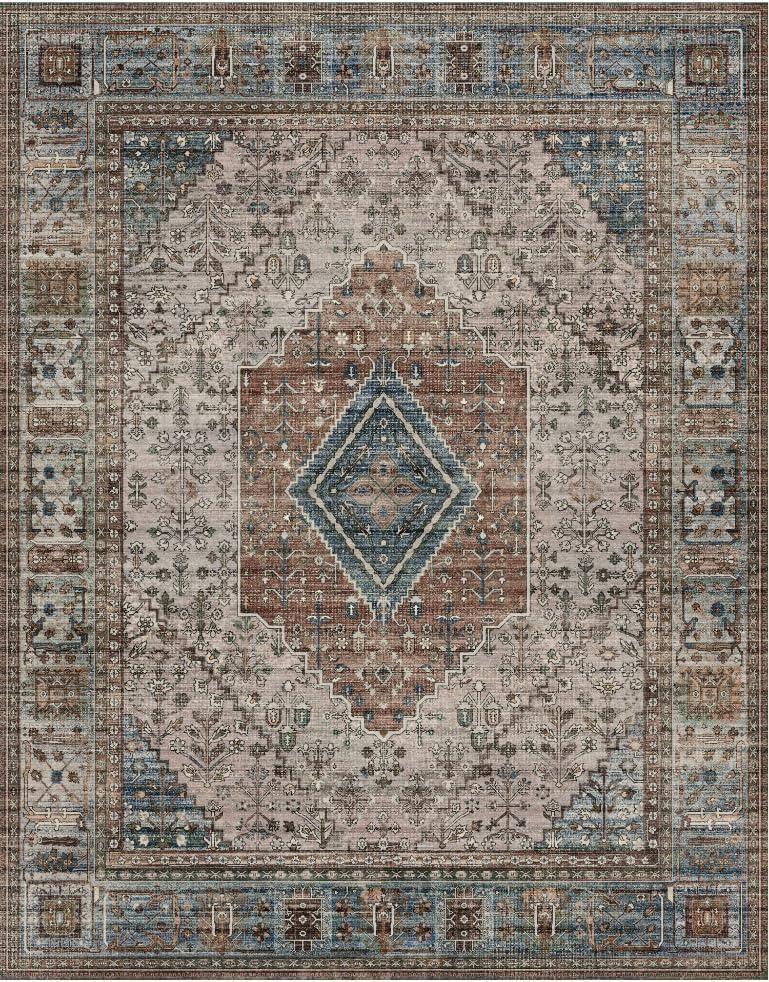 imageGENIMO 26X6 Runner Rug Non Slip Machine Washable Hallway Runners Low Plie ampamp Thin Vintage Rug for Hallway Kitchen Laundry Entryway Bedroom ampamp Living Room Dark GrayBlue Gray