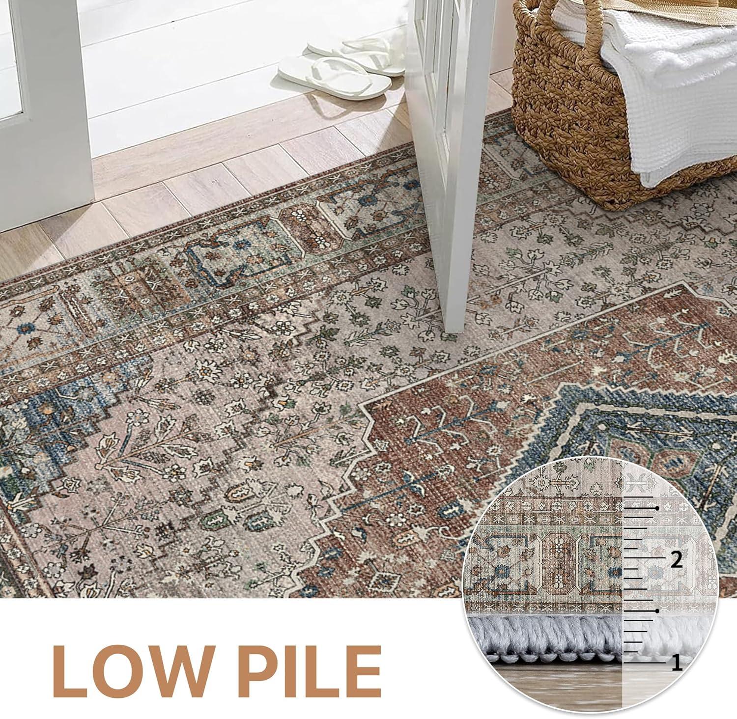 imageGENIMO 26X6 Runner Rug Non Slip Machine Washable Hallway Runners Low Plie ampamp Thin Vintage Rug for Hallway Kitchen Laundry Entryway Bedroom ampamp Living Room Dark GrayBlue Gray