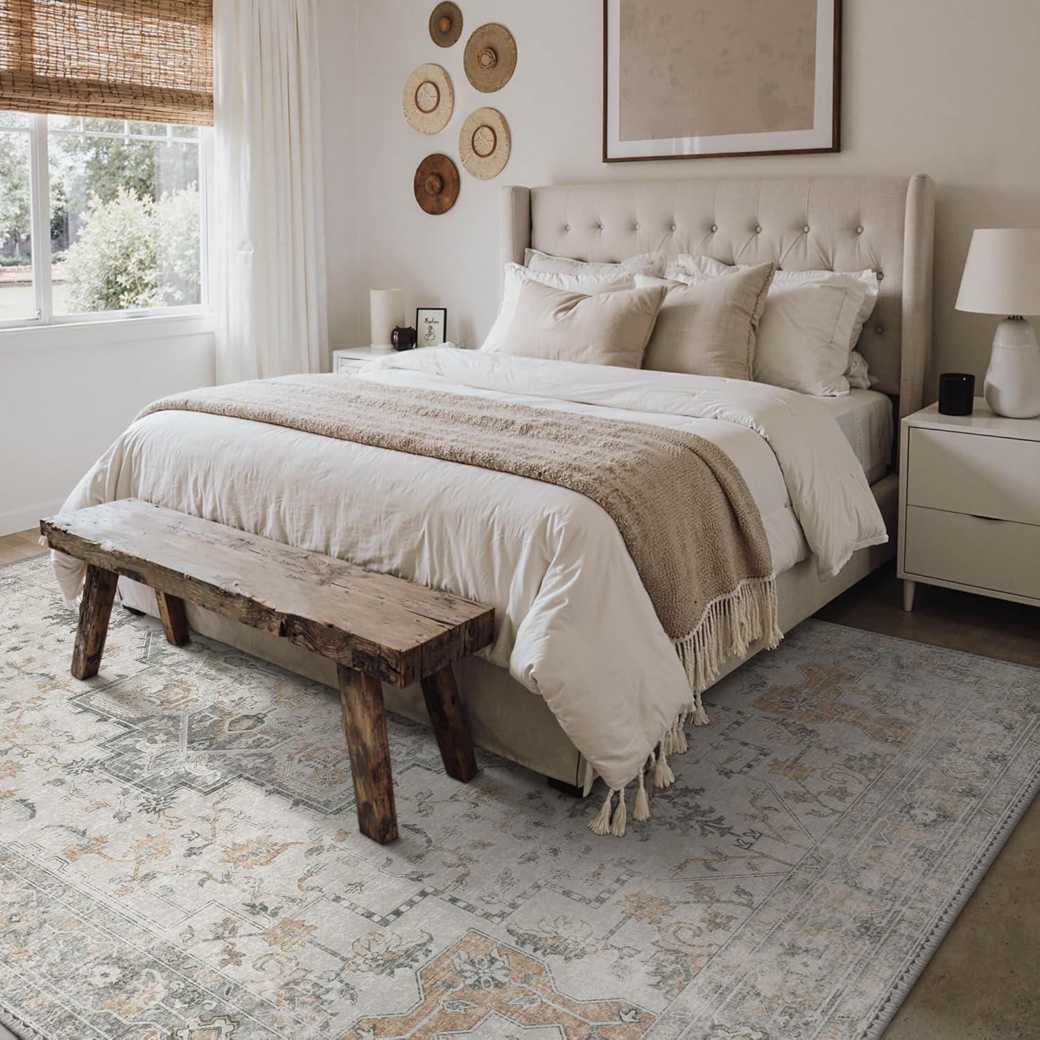 imageGENIMO 26X6 Runner Rug Non Slip Machine Washable Hallway Runners Low Plie ampamp Thin Vintage Rug for Hallway Kitchen Laundry Entryway Bedroom ampamp Living Room Dark GrayTaupe