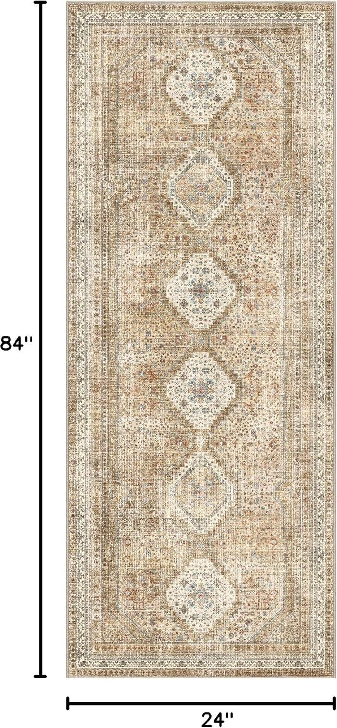imageGENIMO 26X6 Runner Rug Non Slip Machine Washable Hallway Runners Low Plie ampamp Thin Vintage Rug for Hallway Kitchen Laundry Entryway Bedroom ampamp Living Room Dark GrayKhaki